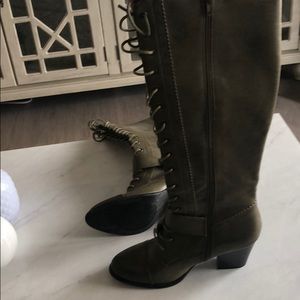 Olive green lace up heeled boots